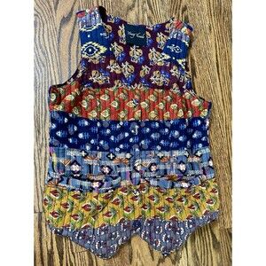 Young Threads Women's S/M Hippie Boho Patchwork Quilted Vest 100%‎ Cotton EUC